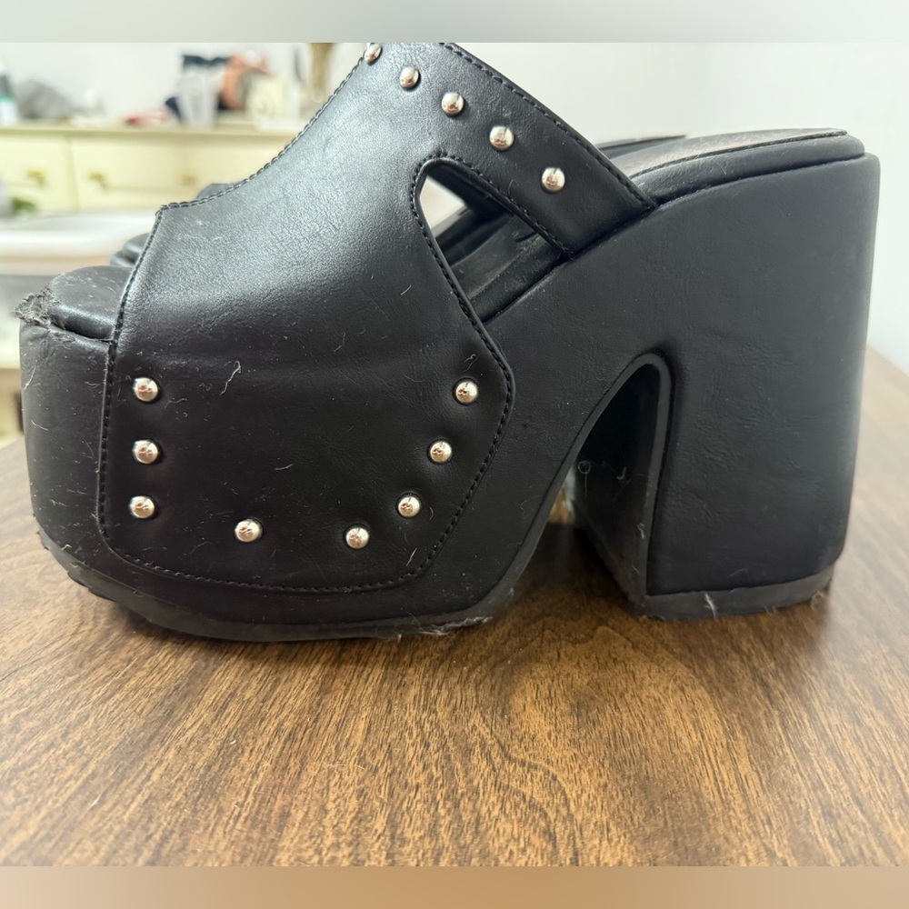 Black platform demonia studded sandals